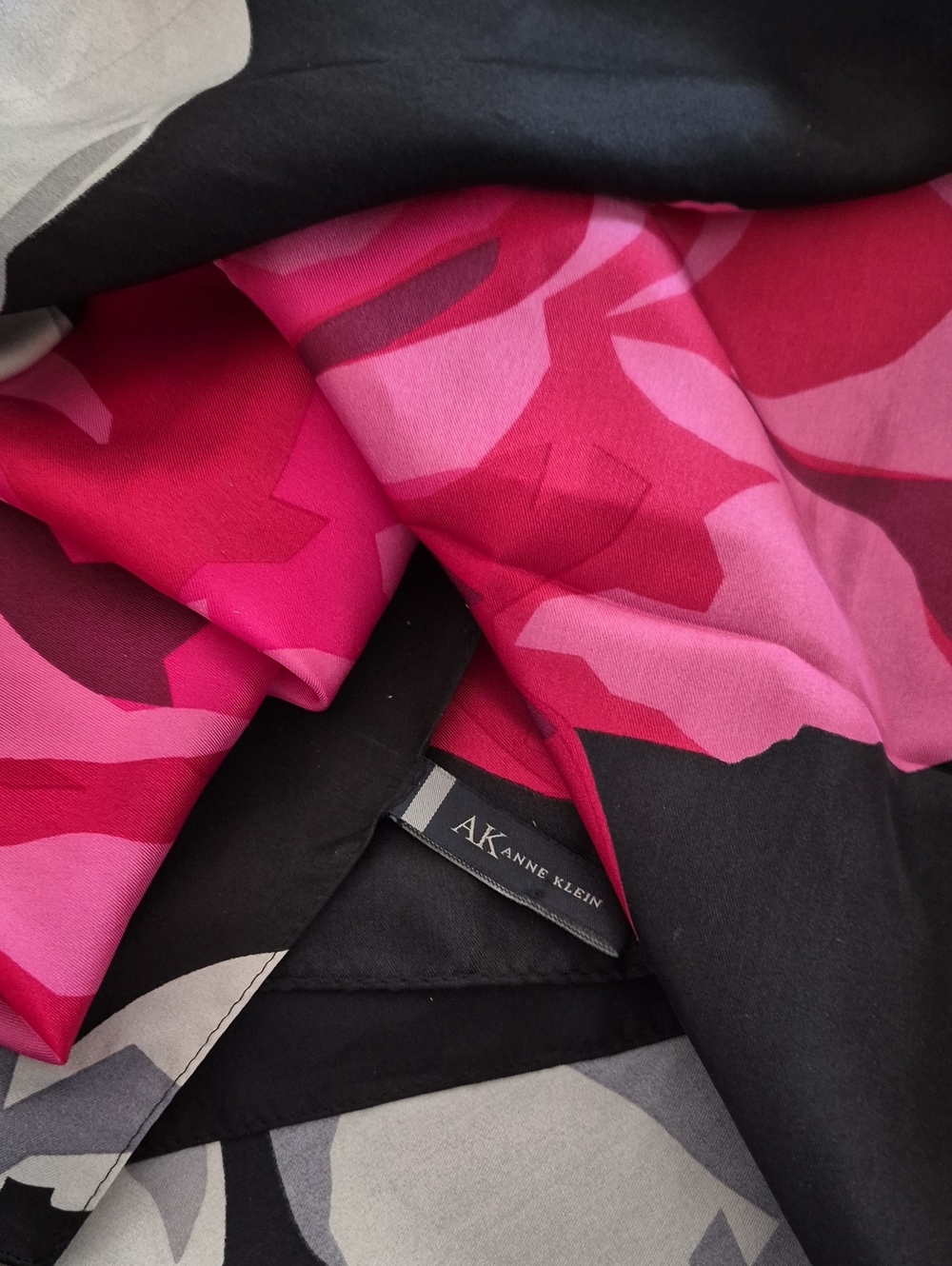 Anne Klein Pink Magenta Floral Print Scarf with Black Accents